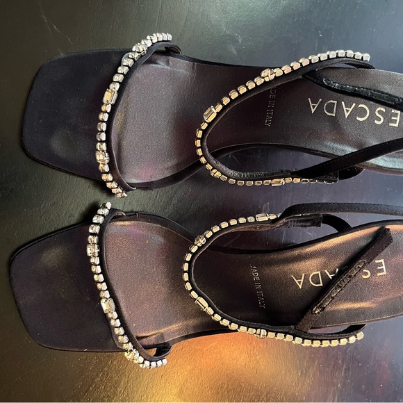 Escada navy rhinestone heels